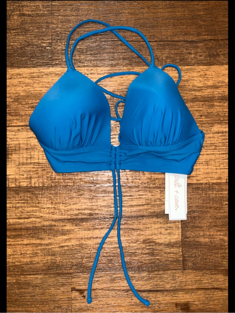 Salt & Cove Strappy Push-Up Halter Cross-Back Ties Ruched Bust Style Bikini Top